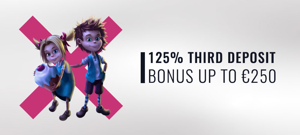 125% Third Deposit Bonus up to €250
